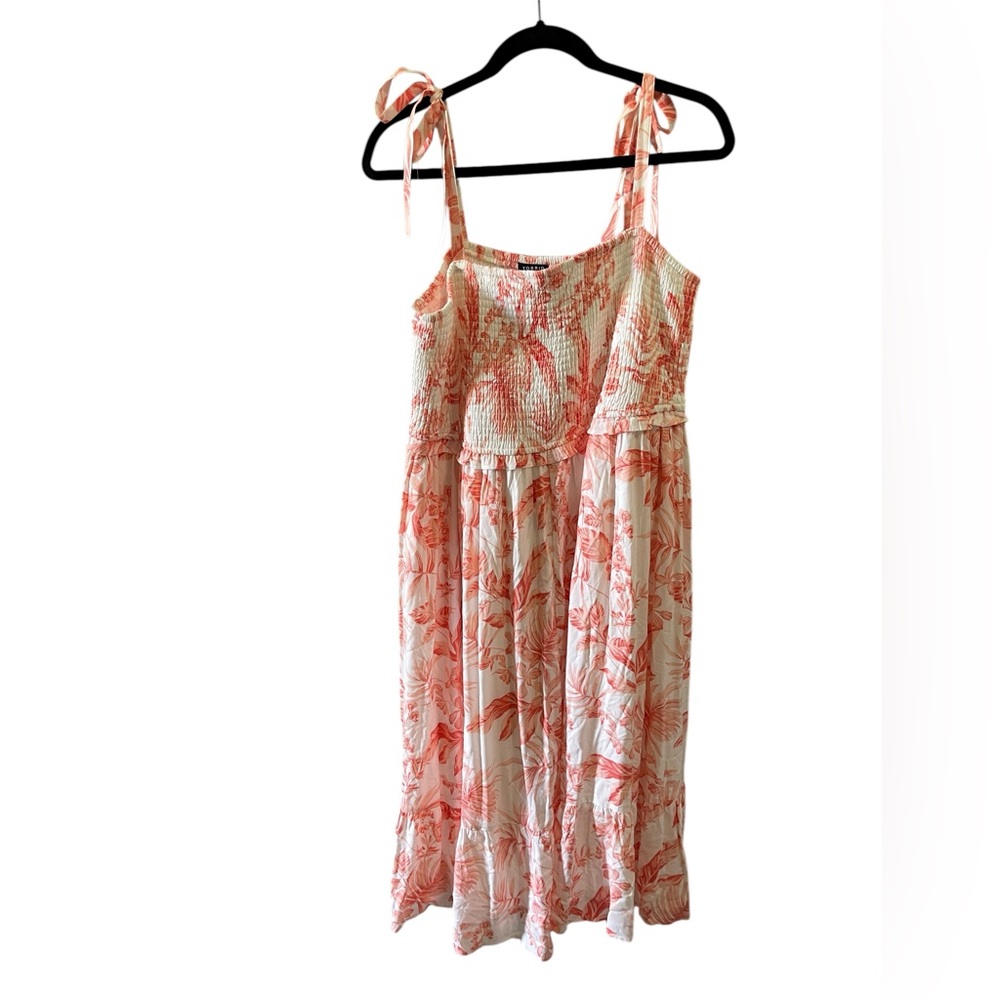 Torrid Midi length orange and white floral dress smocked top & tie straps sz2 2X